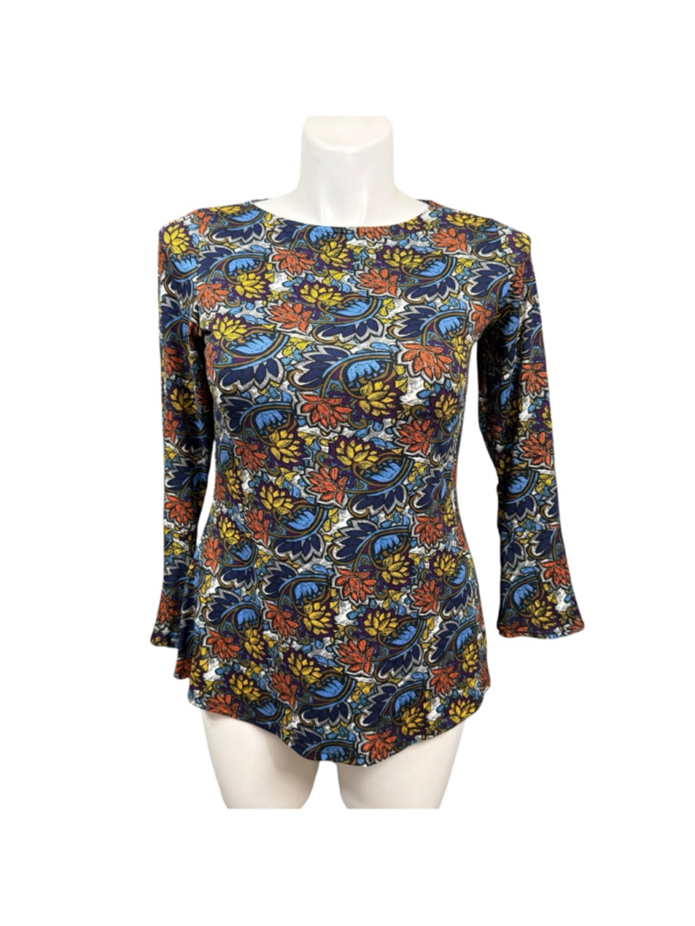 Women's Susan Graver XS Blue Orange Floral Long Sleeve Tee